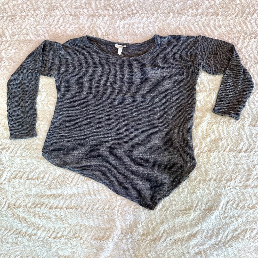 Eileen Fisher Gray Waffle Knit Top | Long Sleeve | Size Small | Minimalist Cozy